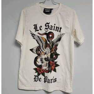 Super Massive Le Saint De Paris TShirt Mens Medium Rhinestones Skull Eagle Roses
